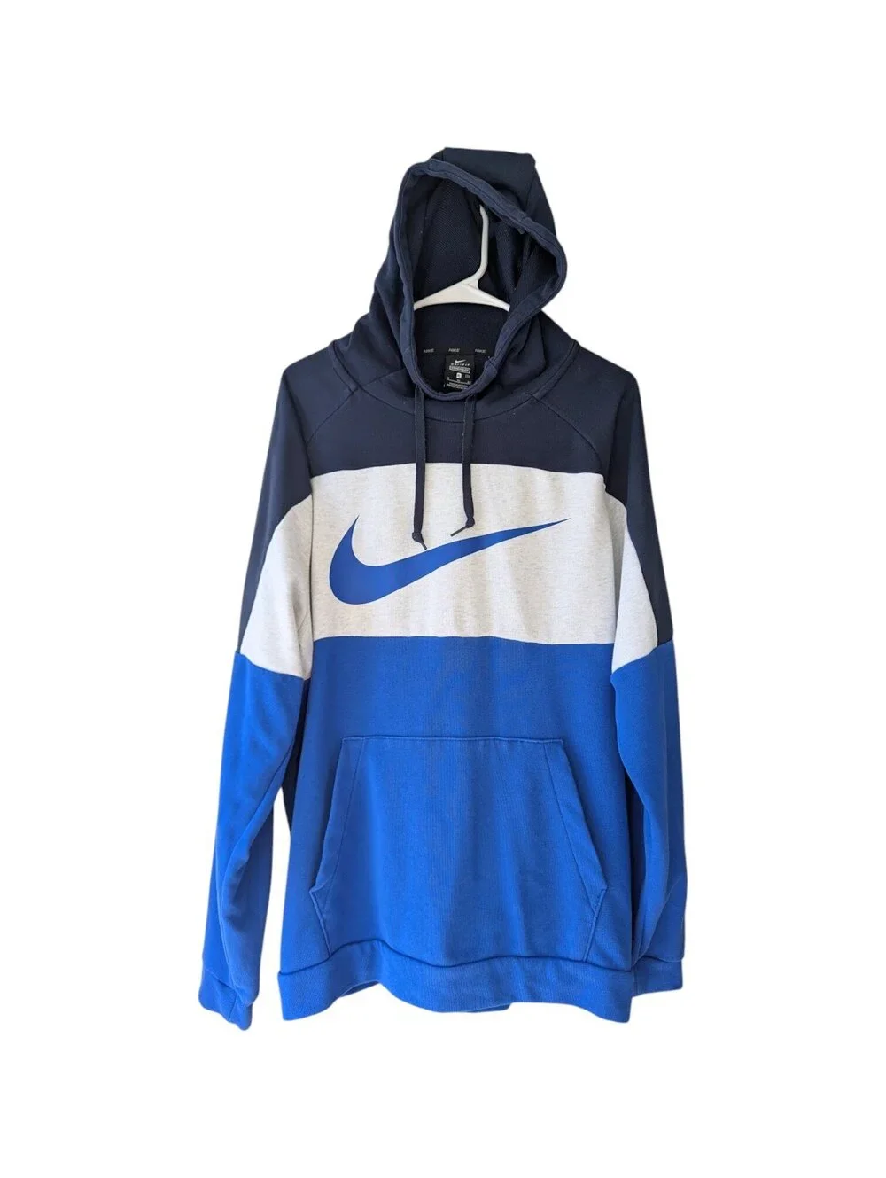 Nike Dri-FIT Hoodie XL Gray Blue Colorblock Pullover Swoosh Fleece Sweatshirt